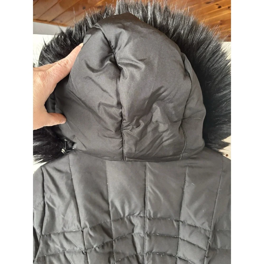 Calvin Klein Puffer Jacket Women's Small Black Duck Down Coat Parka Fur Hood Zip